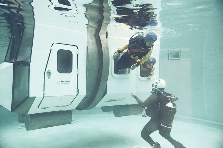 HUET training with diver underwater