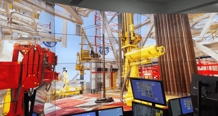 High-tech drilling simulator replicating an offshore environment to train operators in safe, effective equipment handling.